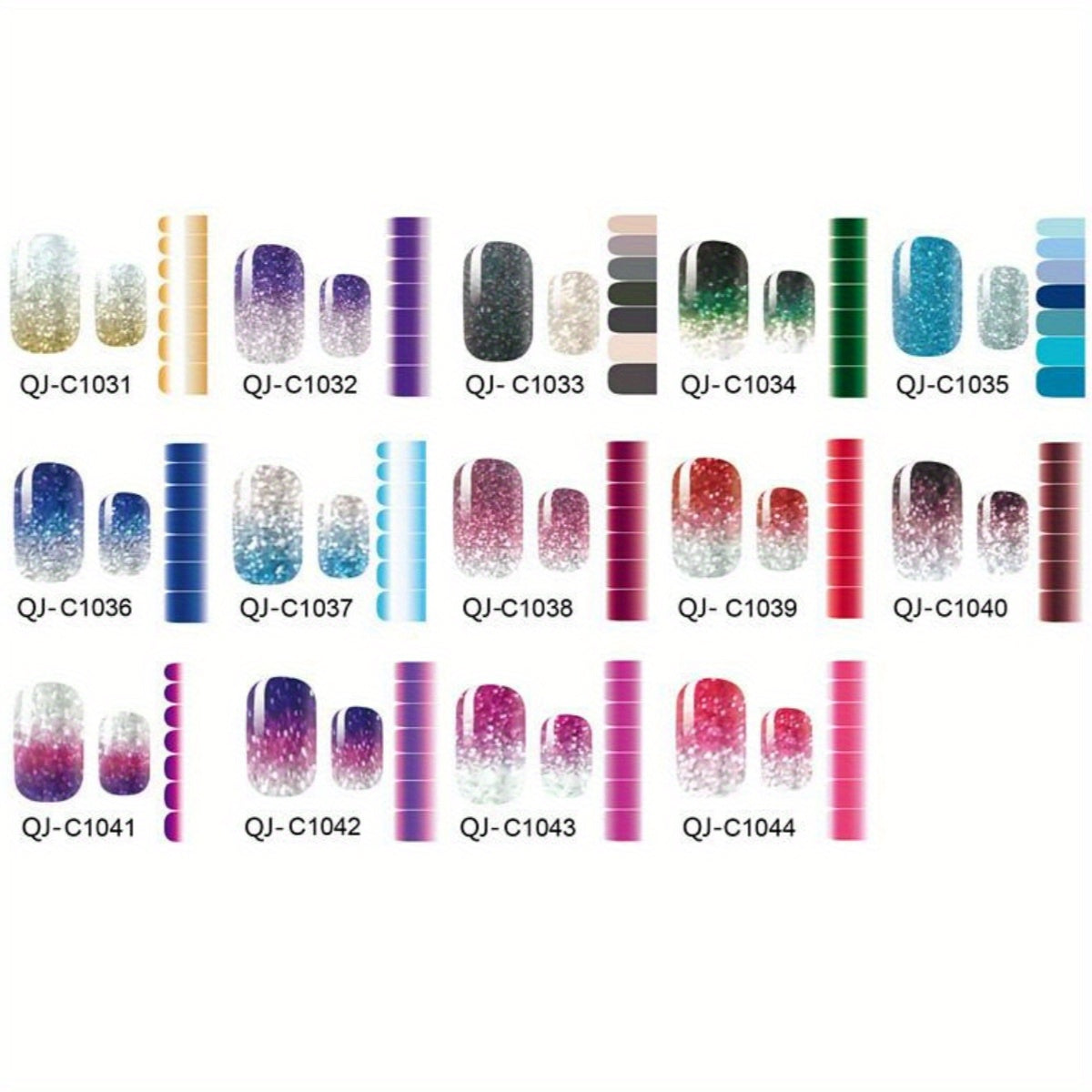 14 Sheets Gradient Glitter Nail Stickers Set Gradient Color Shine Full Wraps Polish Stickers Decal Strips Self-Ashesive Nail Art Sets For Women Girls