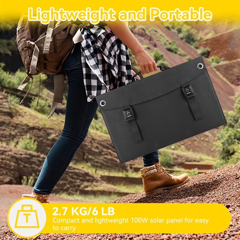 100W Portable Foldable Solar Panel Charger - High Efficiency Solar Charger with USB-C PD3.0, USB-A QC3.0, And DC 20V Output, Lightweight & Compact Design for Camping, Hiking, RV Travel, Fishing, And Outdoor Adventures
