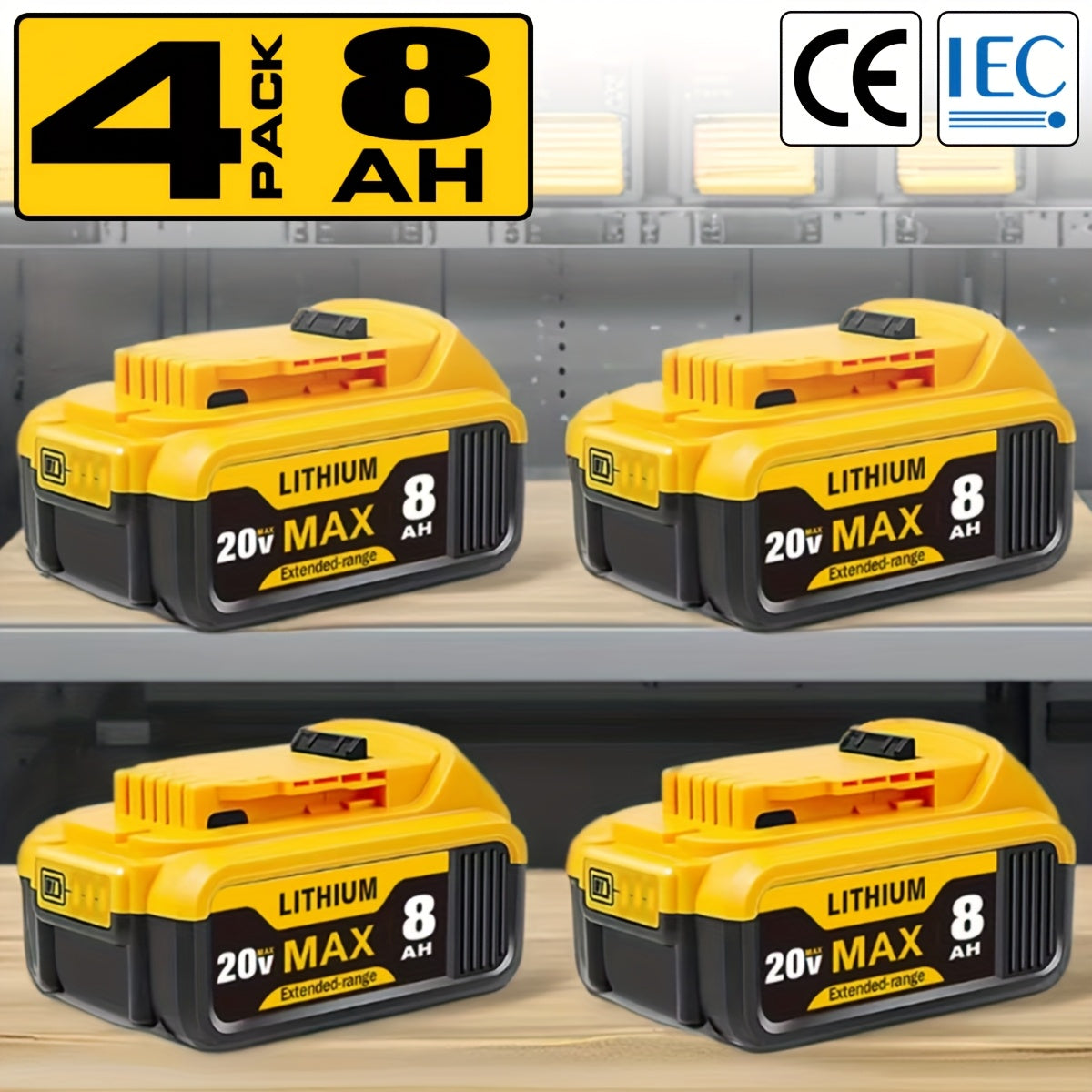 1/2/4pcs 8.0Ah 20V Lithium Ion Battery Replacement For Dewalt 20v Battery Compatible With Dewalt 20V Battery DCB206 DCB204 DCB200 DCB180 Series Cordless Power Tools With LED Indicator