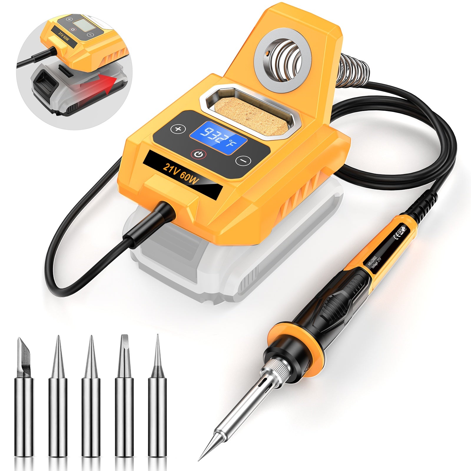 Cordless Soldering Station for Dewalt 20V Max Battery - Electric Digital LCD Display Soldering Iron Station Fast Heating Up Soldering Station for DIY, Suitable for electrical maintenance (excluding batteries)