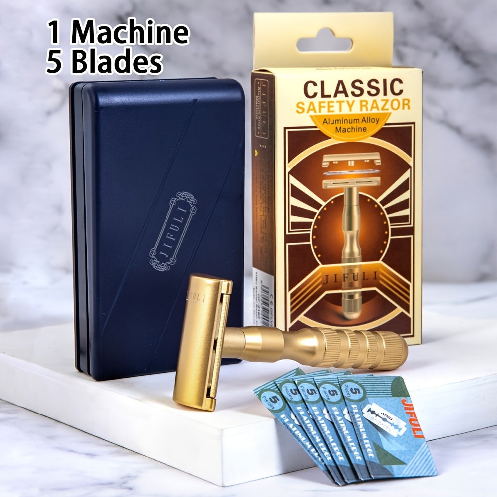 1 Machine + 5 Blades, High Quality Classic Double Edge Safety Razor For Men Shaving&Women Hair Removal Manual Shaver