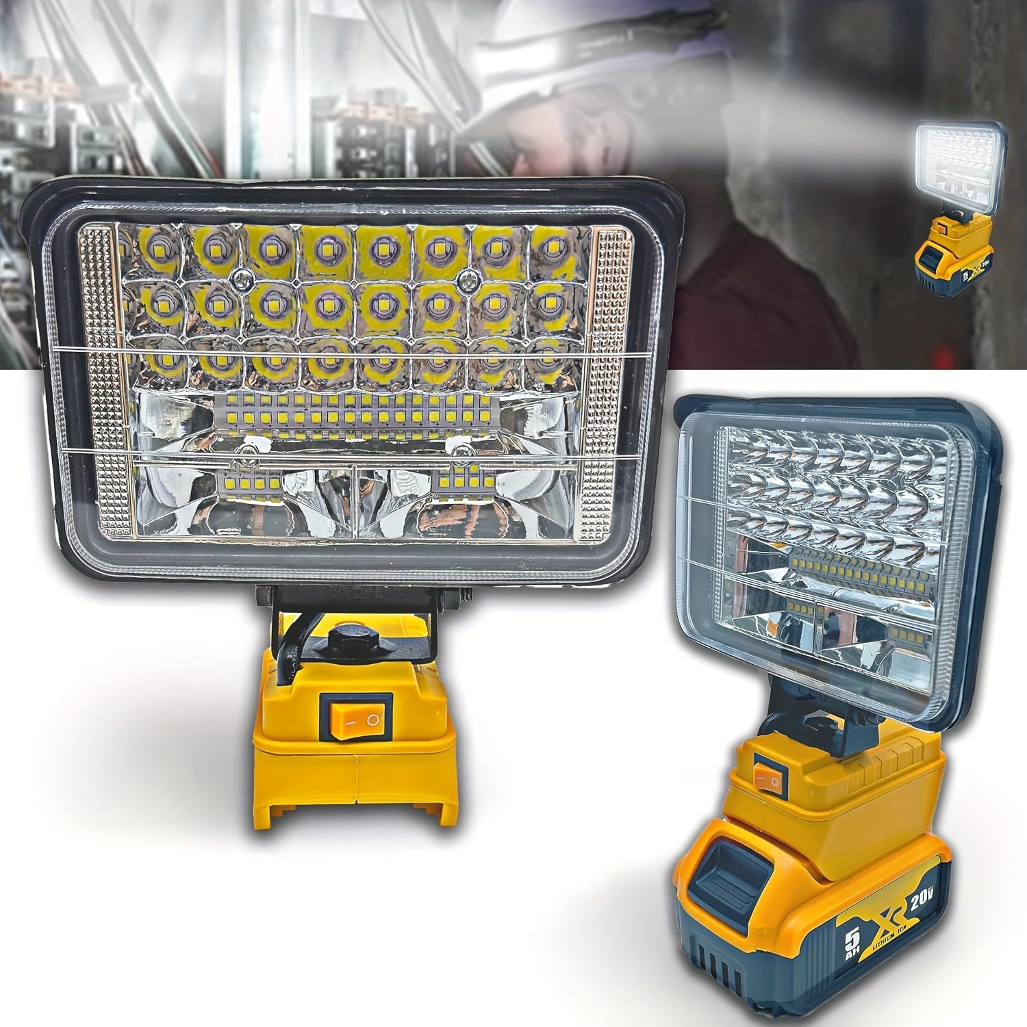 1pc Cordless LED Work Light, For DeWALT 20V Battery, 48W 3800 Lumens/60W 4500 Lumens/90W 5400 Lumens LED Floodlight, With 2 USB Charging Ports, Battery Light For Outdoor, Camping, Car Repairing, Emergency And Job Site Lightin