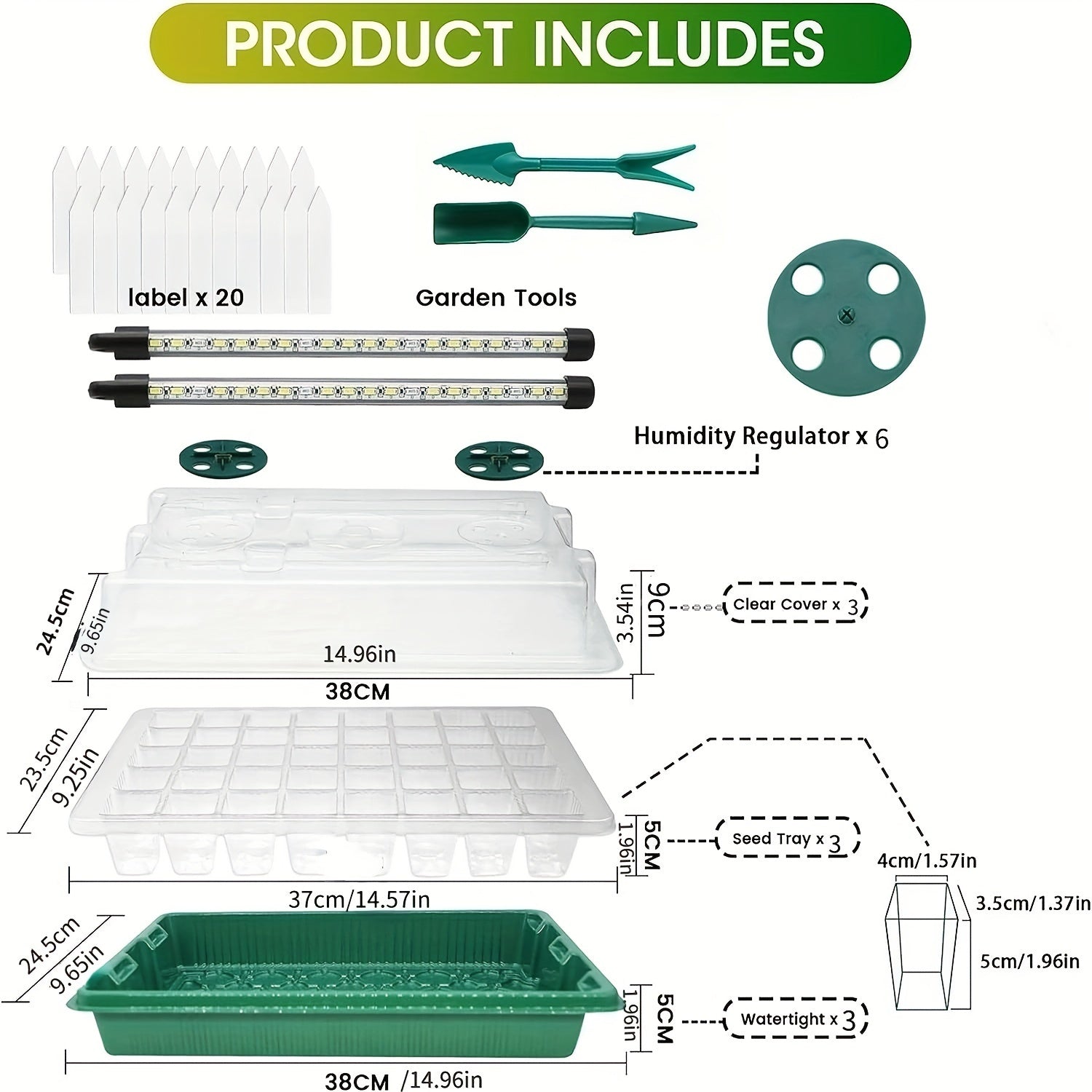 120-Cell Seedling Starter Tray with LED Grow Light, USB Powered Germination Kit with Adjustable Humidity Vents, Drainage Holes, and Planting Tools - Ideal for Seed Germination and Plant Growth