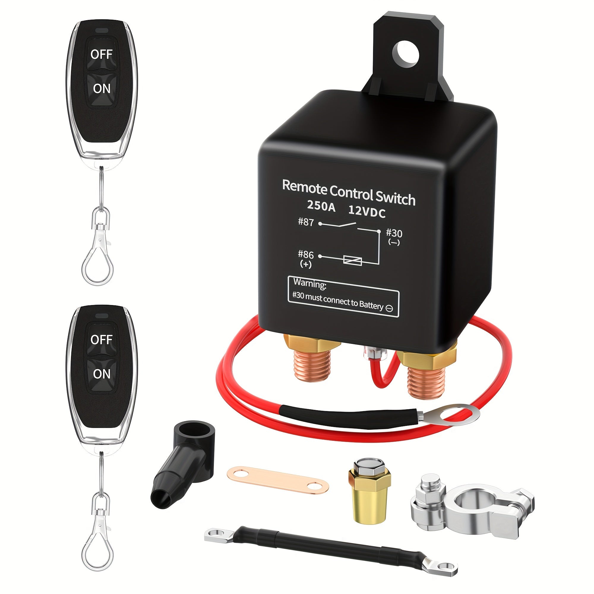 12V Remote Battery Disconnect Switch Kill Switch 250A Anti-Theft Remote Control Switch With Two Wireless Remote Control Relay Fobs For Auto Car Truck