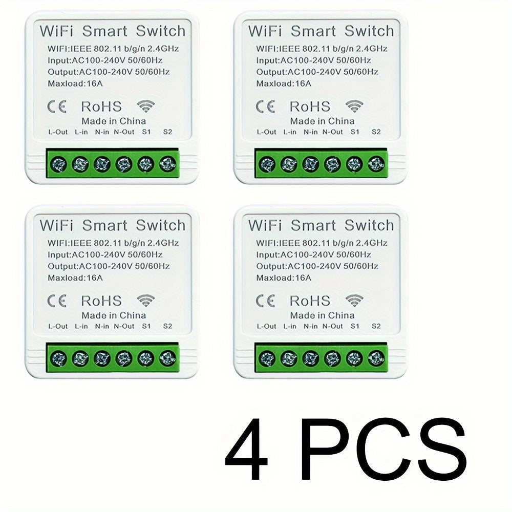 16A Wifi Smart Switch Mini - Compatible with Alexa and Google Home, Remote Control, Voice Control, DIY Mode, Delay Function, LAN Control - Ewelink Home Automation Timer Schedule, 2-Way Smart Circuit Breaker