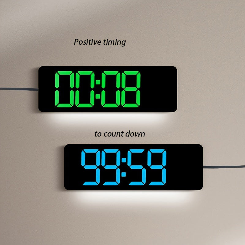 1pc 16-Inch Remote Control Digital Wall Clock, Temperature Date Display With Mood Light, Dual Alarm, Countdown, 10-Level Brightness Adjustment, 12/24H Format, Plastic Material, USB Powered (2 * AAA Battery For Memory Function