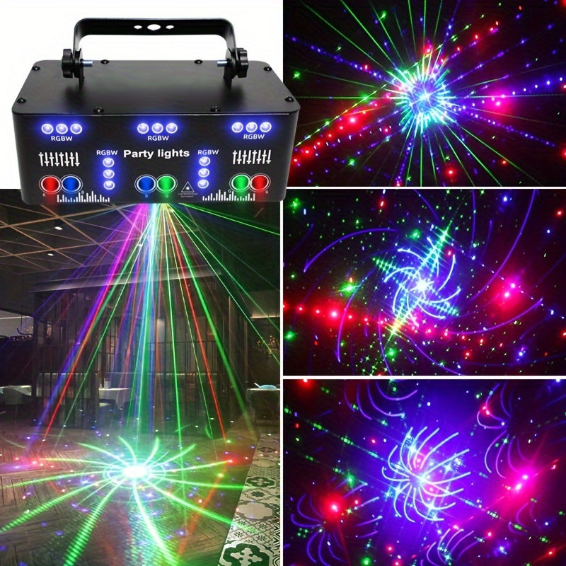 1pc 21 Lens Sound Activity DJ Party Lights, LED Stage Lights With Remote Control, DMX512 Professional DJ Lights UV Black Light RGB Ambient Light Disco Projector Lamp Beam Lights Indoor Decorative Light Ceiling Table Lamp Rave