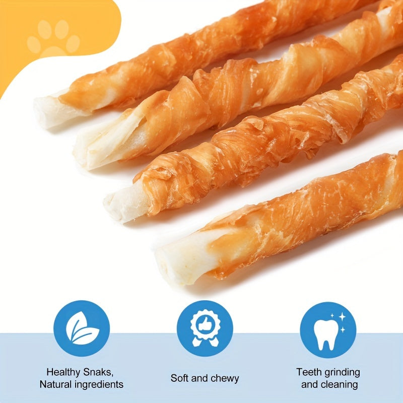 14.1 Ounces, Dog Treats, Tooth Cleaning And Grinding Rod, Rawhide Twist Chicken Hide Sticks, Suitable For Puppy And Medium, Large Dog, High Protein, Low Fat, Perfect Training Reward Snack For Dogs