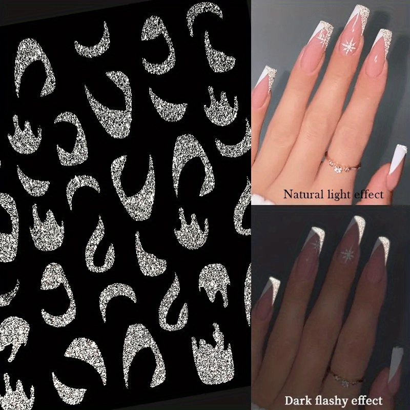 1pc 3D Nail Sticker with Stripes and Lines Charm Reminder Transfer Nail Art Decoration Silvery Reflective Glitter Sticker