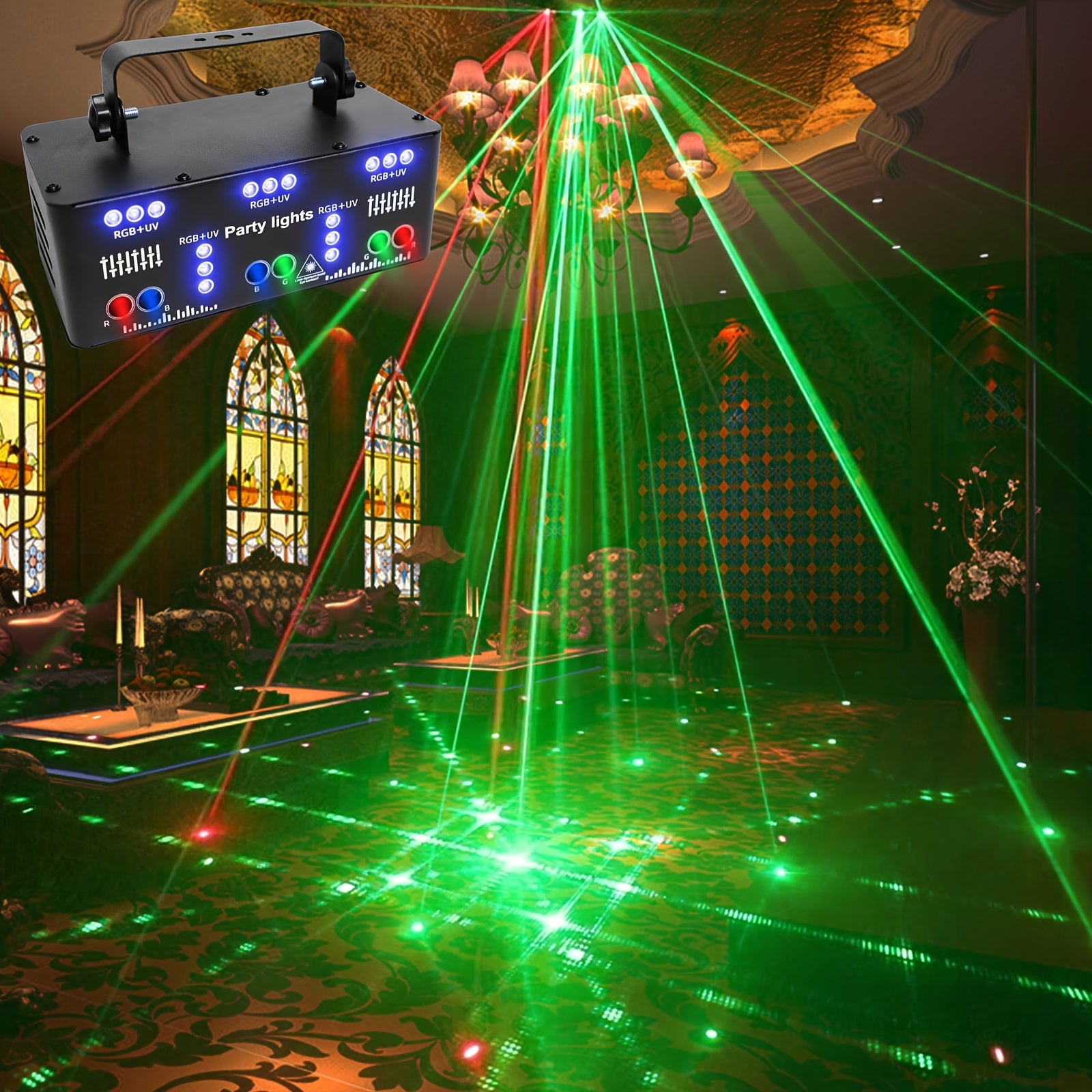 1pc 21 Lens Sound Activity DJ Party Lights, LED Stage Lights With Remote Control, DMX512 Professional DJ Lights UV Black Light RGB Ambient Light Disco Projector Lamp Beam Lights Indoor Decorative Light Ceiling Table Lamp Rave