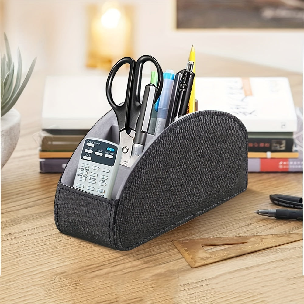 1pc 5-Slot PU Leather Remote Control Holder, Sleek Tabletop Caddy For TV Remotes, Desk Office Supplies Organizer, Bedside Nightstand Accessory Storage