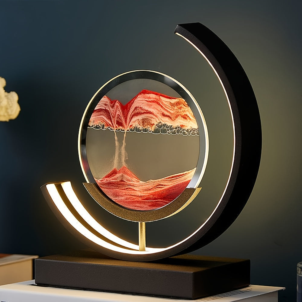 1PC 3 Colors Art Light Sands of Time Lamp, Moving Sand Art Picture 3D Round Sand Picture with Stand, Remote Control for Relaxing Desktop Home Decor and Office