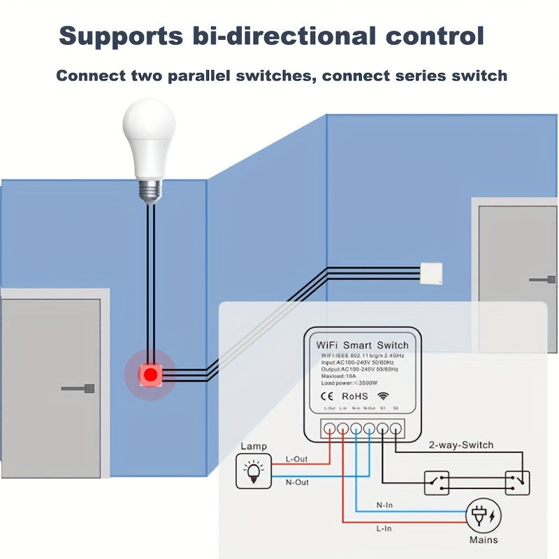 16A Wifi Smart Switch Mini - Compatible with Alexa and Google Home, Remote Control, Voice Control, DIY Mode, Delay Function, LAN Control - Ewelink Home Automation Timer Schedule, 2-Way Smart Circuit Breaker