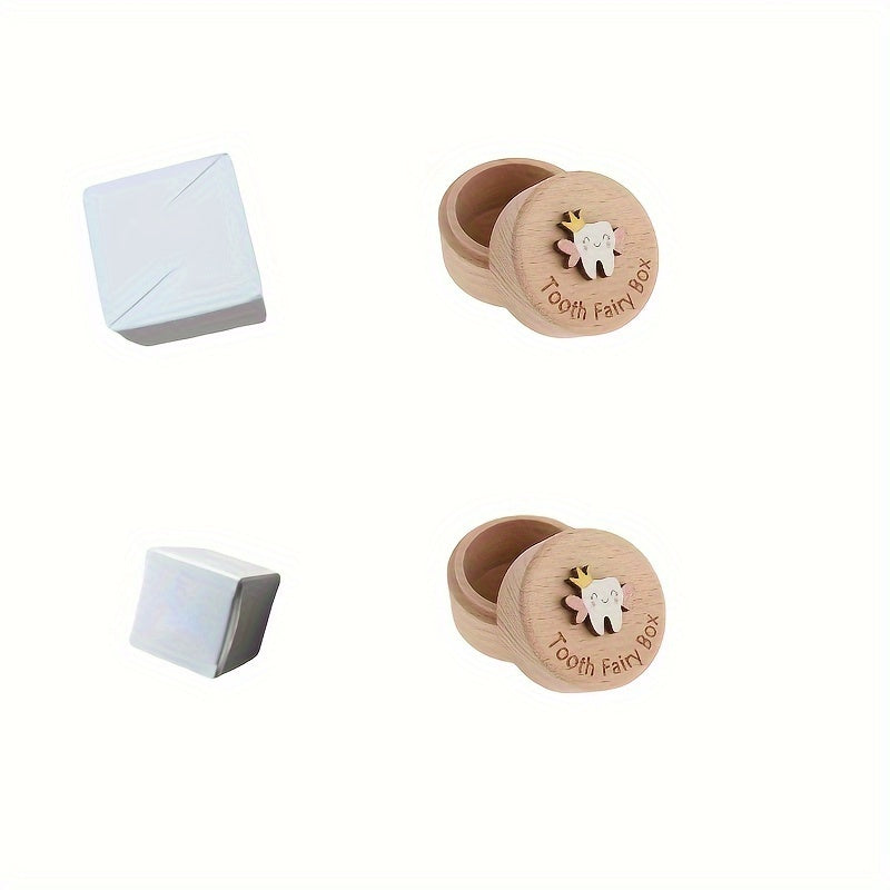 1pc Charming Wooden Tooth Fairy Keepsake Box for Youngsters - Cute 3D Tooth & Crown Design, Natural Wood Youngsters Tooth and Umbilical Cord Storage Case with Easy-Store Lid, Perfect Souvenir Gift for Youngsters, Tooth Fairy