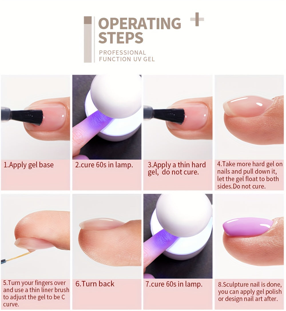 0.51oz Self-Leveling Gel Nail Polish, Clear Hard Gel Nail Extension, 3D Modelling, Rhinestone Glue, Soak Off UV Nail Gel Semi-Permanent Varnish