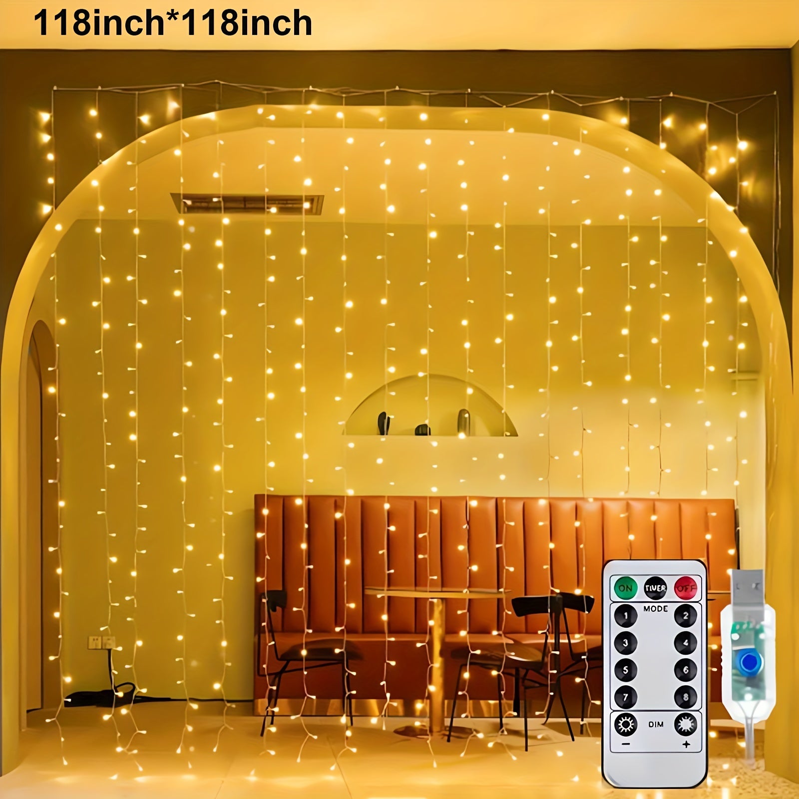 1 Set Of Fairy Curtain Lights For Bedroom, 39inch/118inch Christmas String Lights USB Plug In 8 Modes Wall Hanging Twinkle Lights With Remote Control For In/Outdoor Wedding Party Backdrop Xmas Decor