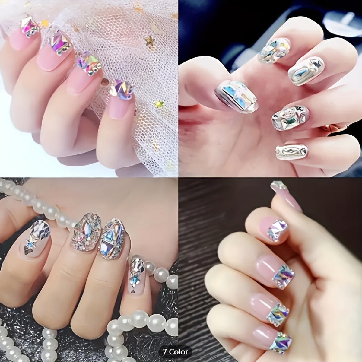 150pcs Flatback Round Rhinestone Plus 20pcs Flatback Odd Shaped Large Cubic Zirconia Black Blue Moon Nail Rhinestones