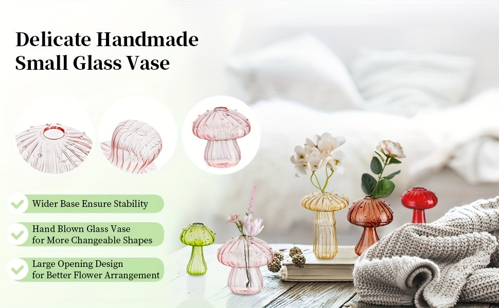 10pcs Glass Mushroom Vase For Flowers, Colored Small Bud Flower Vases Unique, Mushroom Propagation Hydroponic Vases, Funky Cottagecore Decor For Home Room Kitchen Office Windowsill Decorations