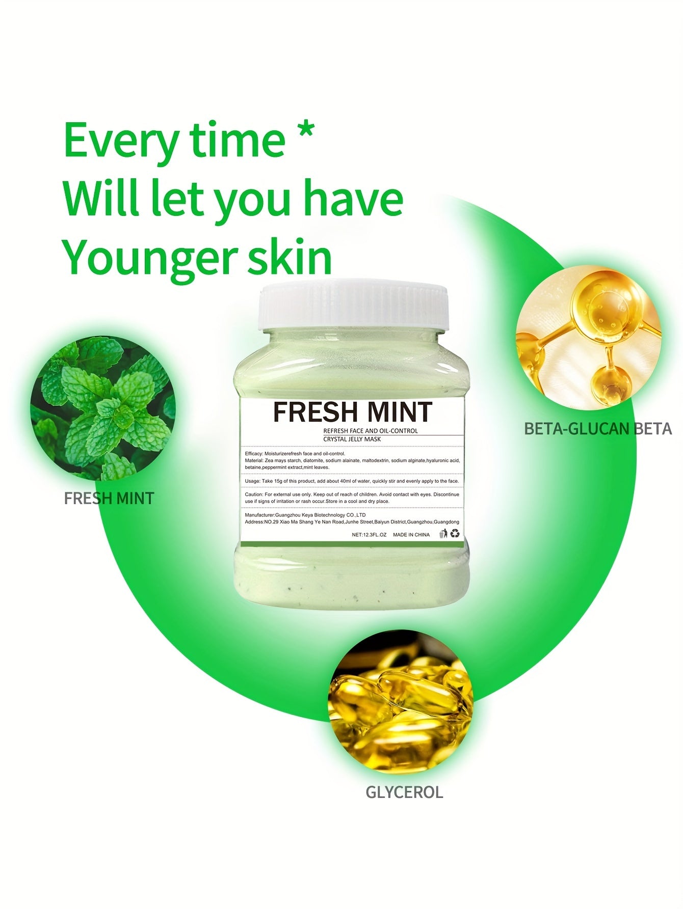 12.3Fl.Oz Fresh Mint Revitalizing Gel Face Mask - Hydrating, Moisturizing, and Soothing Skin Care Solution - Natural, Peel-Off, and Non-Irritating Hydro Jelly Mask for Glowing Complexion