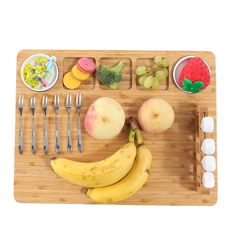 1 Set Cheese Board Set - Meat Cheese Tray, Deli Board Set With 4 Stainless Steel Cheese Knives, Perfect For Parties, Wedding Cheese Spatula, Bamboo Cheese Board And Knife Set, Cheese Plate, Serving Tray, Kitchen Supplies