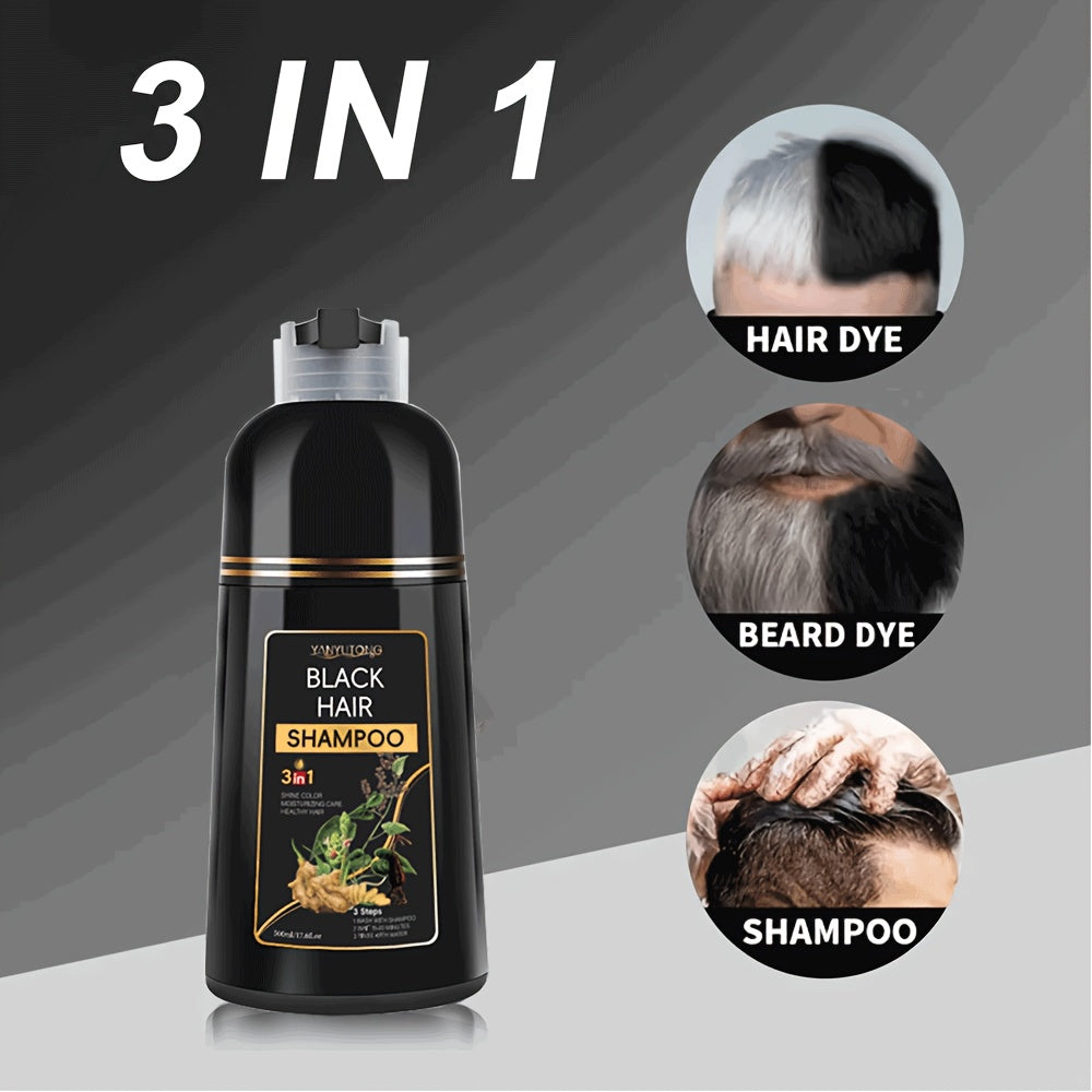 16.91oz 3-in-1 Black Shampoo, Beard Color & Cleanser. Natural Herbal Ingredients, Gentle And Moisturizing Texture. Long-lasting, Fast Hair Dye. Suitable for All Hair Types, Men & Women. The Ideal Gift for Dad On Father's Day