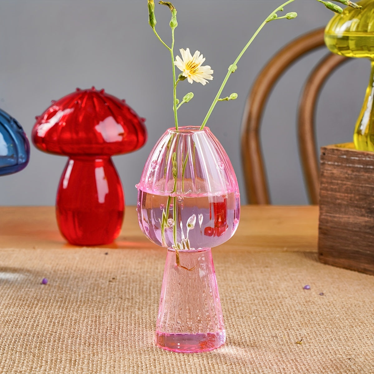 1pc Colorful Glass Mushroom Vase for Indoor Hydroponic Flower Arrangement and Home Decor