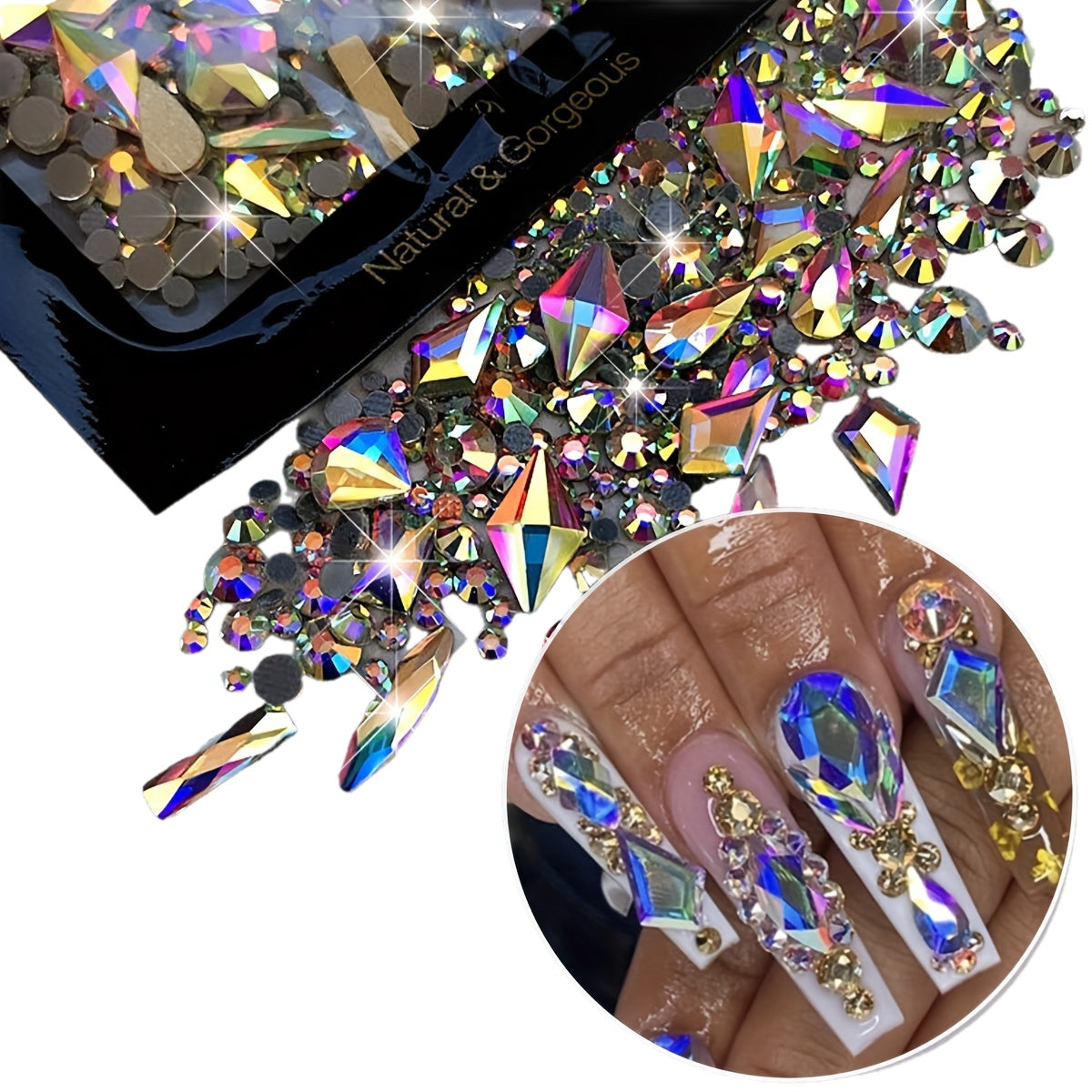 150pcs Flatback Round Rhinestone Plus 20pcs Flatback Odd Shaped Large Cubic Zirconia Black Blue Moon Nail Rhinestones