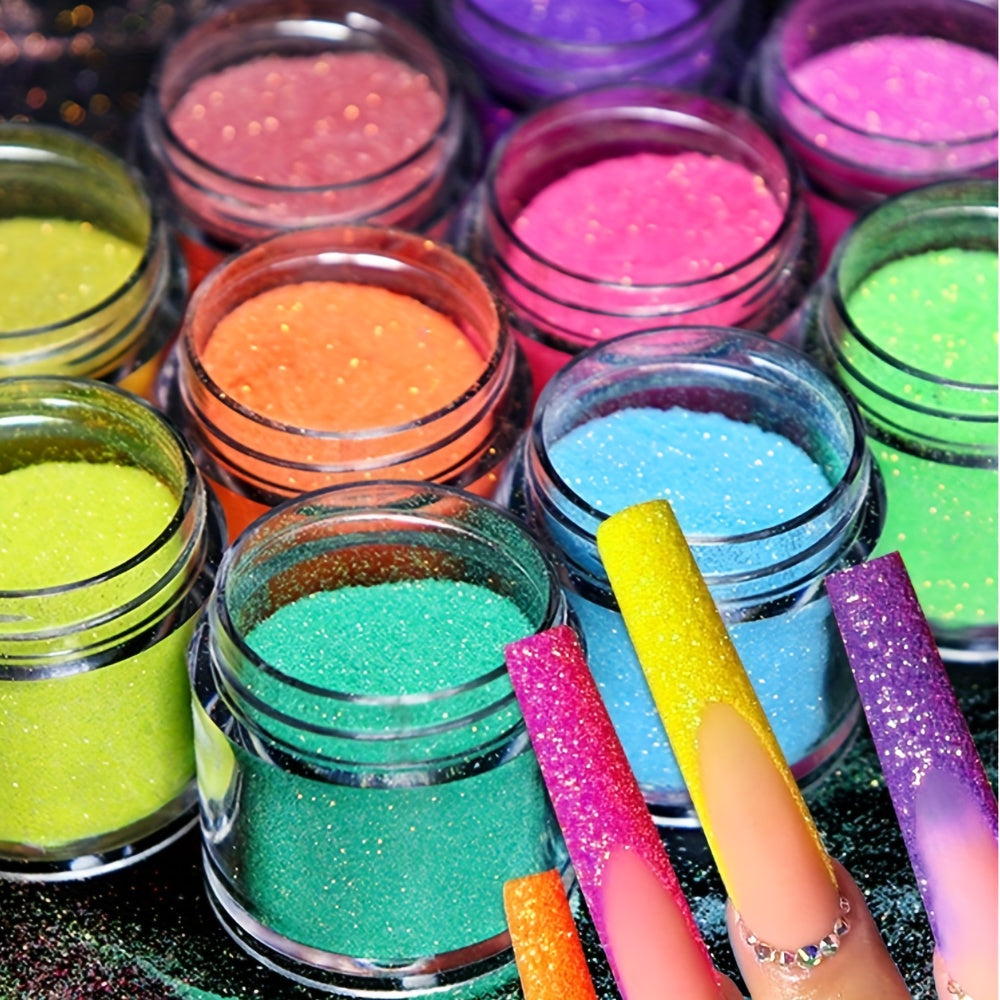 10 Bottles Shiny Candy Nail Glitter Iridescent Sparkly Sugar Powder Chrome Pigment Dust For Nail Polish DIY Manicure Art Decoration