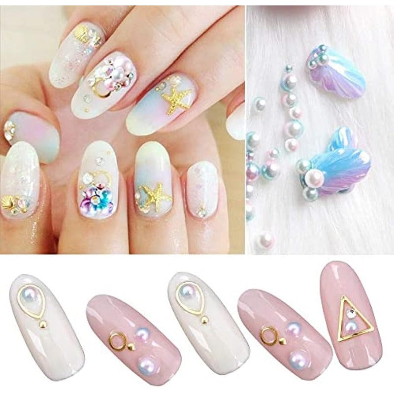 1100pcs ABS Gradient Imitation Pearls Half Round Assorted Mixed Sizes 3-8mm Flatback Beads For Jewelry Making DIY Nail Art And Other Patches Decors Craft Supplies