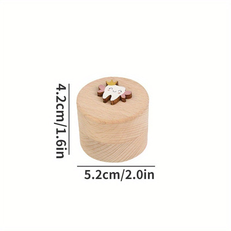 1pc Charming Wooden Tooth Fairy Keepsake Box for Youngsters - Cute 3D Tooth & Crown Design, Natural Wood Youngsters Tooth and Umbilical Cord Storage Case with Easy-Store Lid, Perfect Souvenir Gift for Youngsters, Tooth Fairy