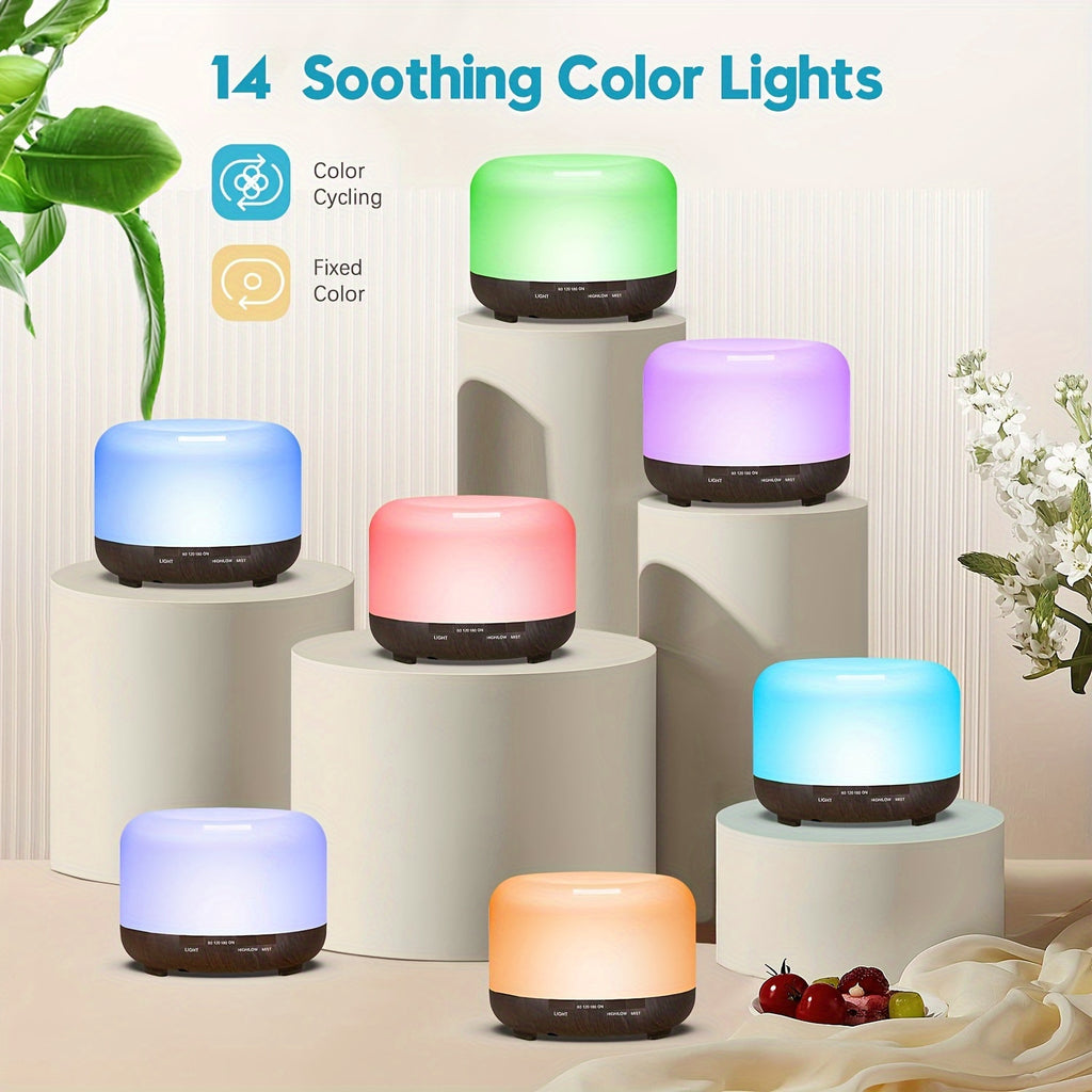 16.91oz Aromatherapy Oil Diffuser, 5V 2A USB Powered Wood Grain Color Essential Oil Aroma Diffuser, Auto Shut Off (When Water Use Out) With Remote Control For Home Office Bedroom