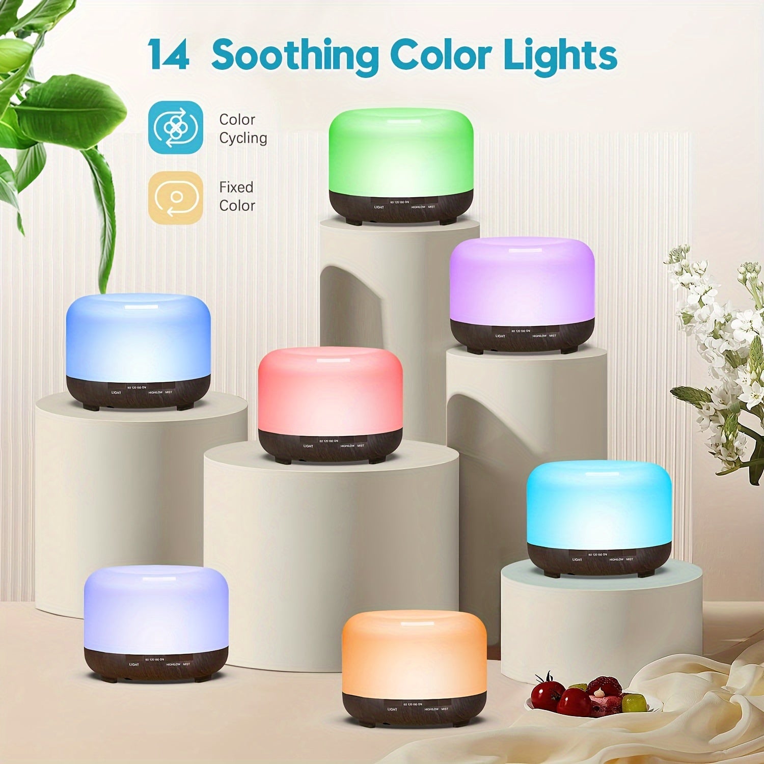 16.91oz Aromatherapy Oil Diffuser, 5V 2A USB Powered Wood Grain Color Essential Oil Aroma Diffuser, Auto Shut Off (When Water Use Out) With Remote Control For Home Office Bedroom