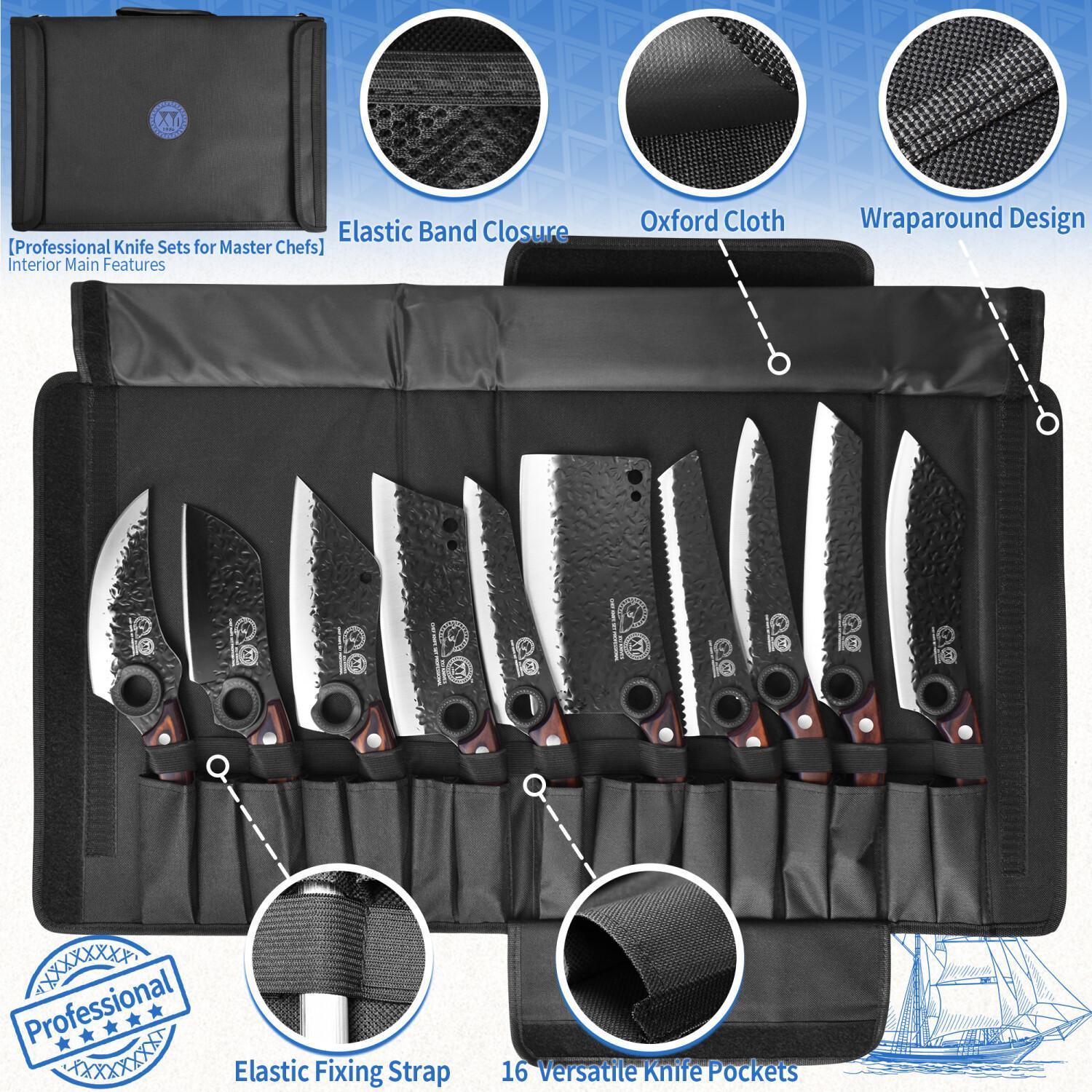 10pcs, Knife Set With Magnetic Blocks, Rolling Bag, Scissors, Sharpening Rod, Cutting Board, Kitchen Chef Knives Set For Home, Personalized Gifts For Women Men Birthday Christmas Valentines Unique Presents For Mom Dad Friend