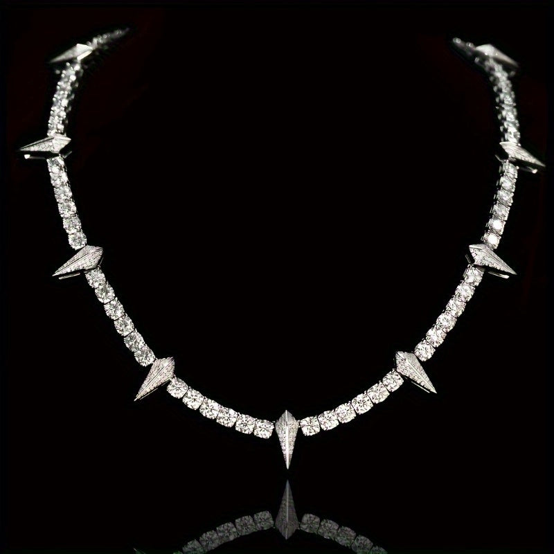 0.5 Carat Zirconia Men's King of Wakanda Pointed Necklace with Wolf Tooth Pendant, Personalized Fashion Forward Tennis Chain