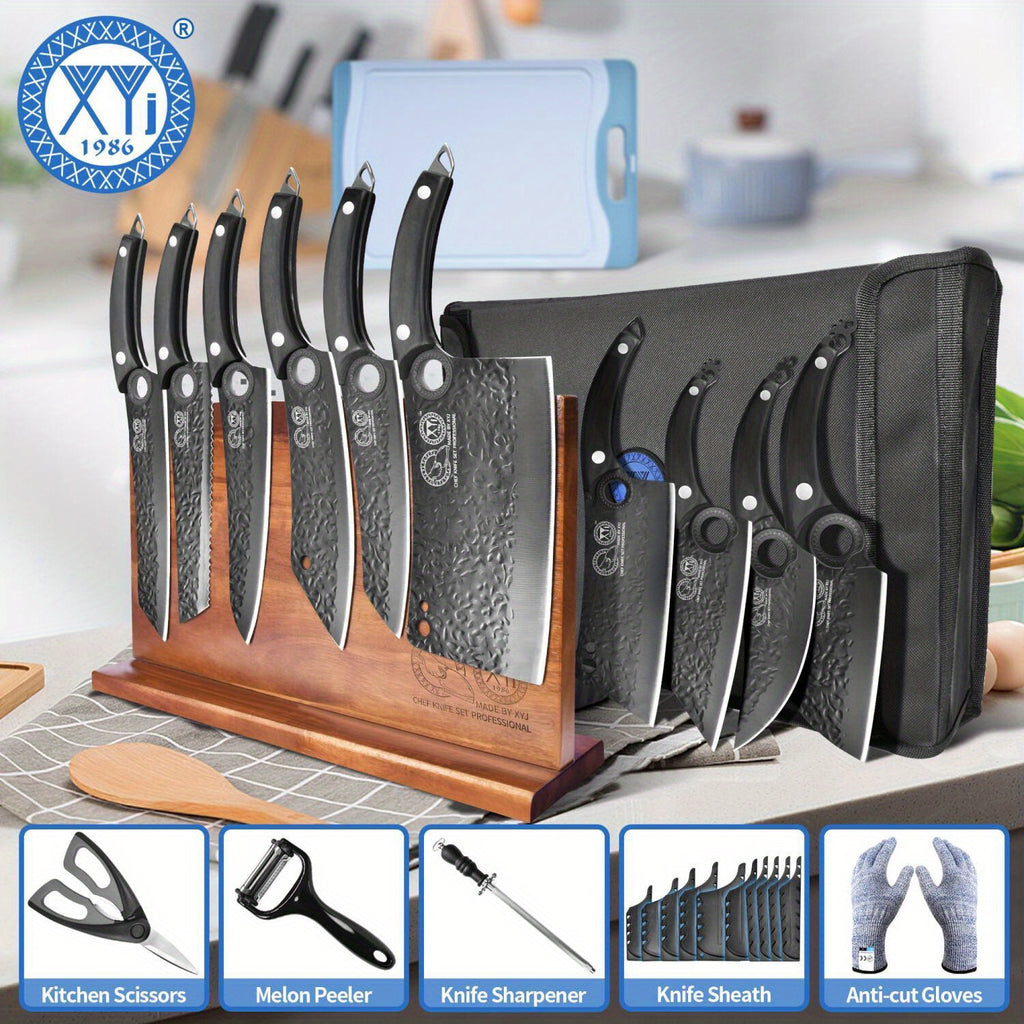 10 Pieces Kitchen Knives Set With Bag, Cutting Board, Honing Steel, Magnetic Knife Block, Cut Resistant Gloves, Blade Covers, Personalized Gifts for Women Men Birthday Christmas Mothers Fathers Unique Presents for Mom Dad Fri