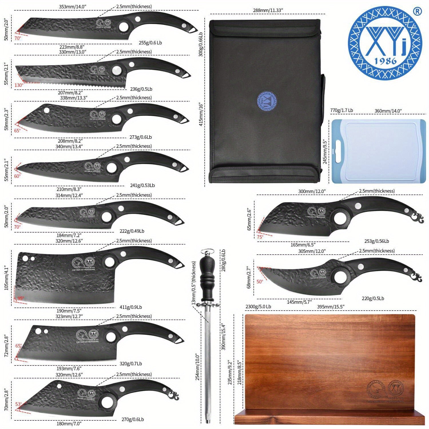 10 Pieces Kitchen Knives Set With Bag, Cutting Board, Honing Steel, Magnetic Knife Block, Cut Resistant Gloves, Blade Covers, Personalized Gifts for Women Men Birthday Christmas Mothers Fathers Unique Presents for Mom Dad Fri