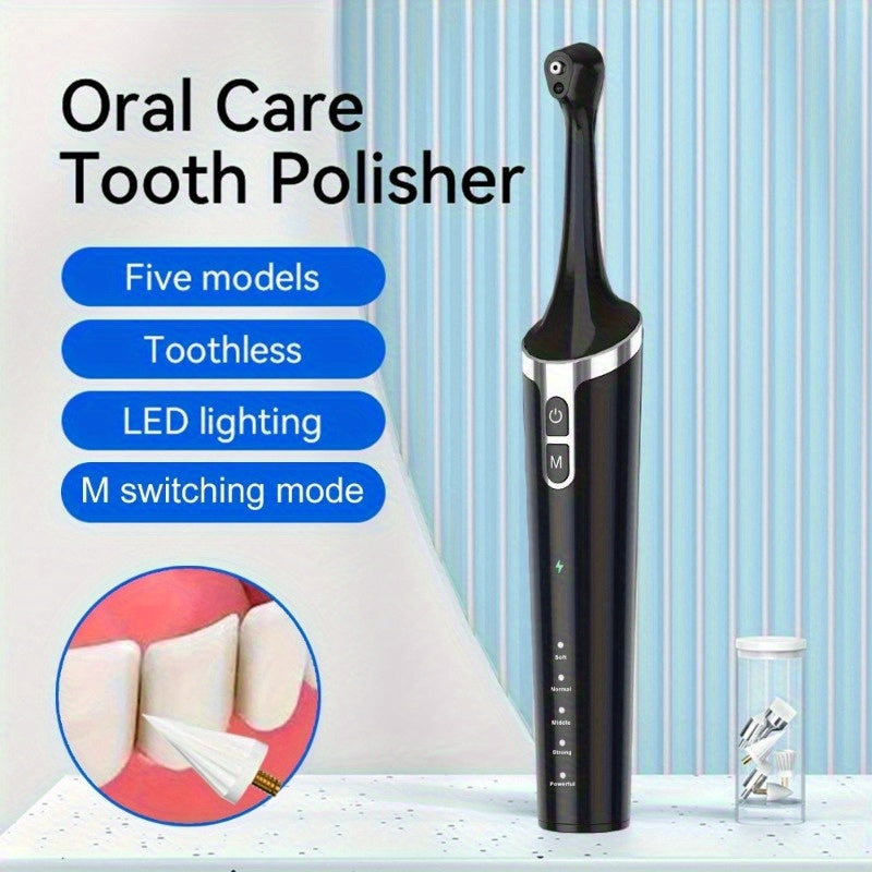1 Piece Rechargeable Teeth Whitening Kit: 7 Brush Heads, 5 Speed Modes, Waterproof LED Light Electric Tooth Polisher for Daily Whitening and Cleaning