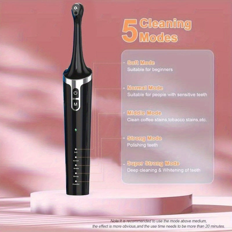 1 Piece Rechargeable Teeth Whitening Kit: 7 Brush Heads, 5 Speed Modes, Waterproof LED Light Electric Tooth Polisher for Daily Whitening and Cleaning