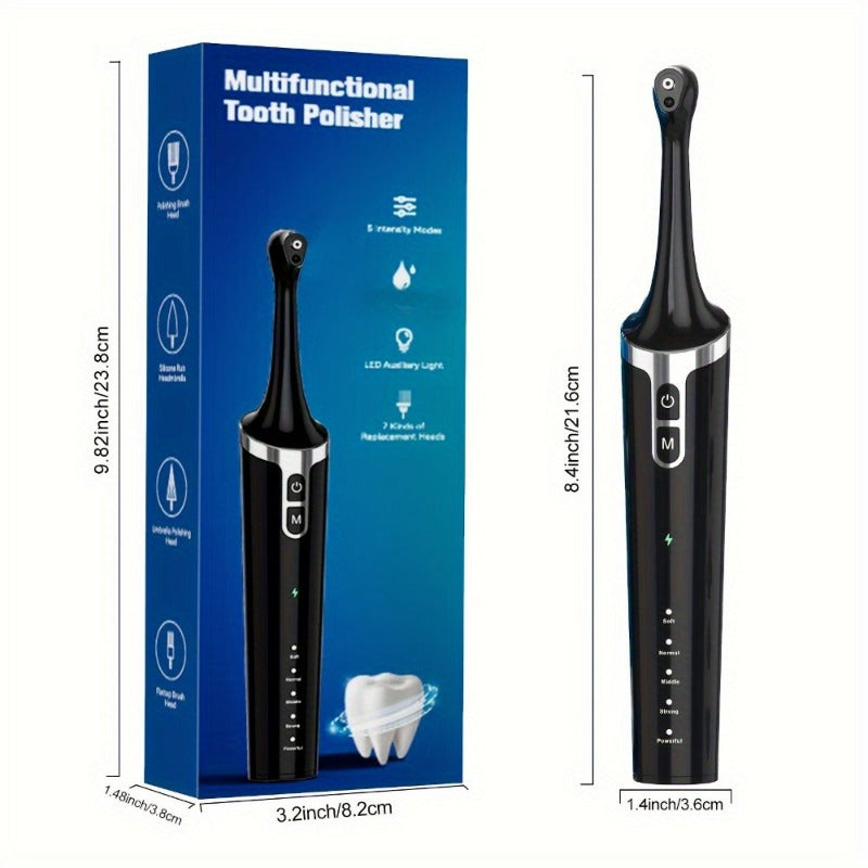 1 Piece Rechargeable Teeth Whitening Kit: 7 Brush Heads, 5 Speed Modes, Waterproof LED Light Electric Tooth Polisher for Daily Whitening and Cleaning