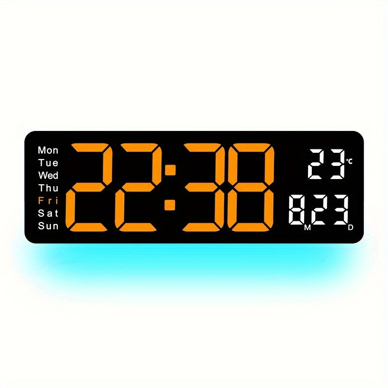 1pc 16-Inch Remote Control Digital Wall Clock, Temperature Date Display With Mood Light, Dual Alarm, Countdown, 10-Level Brightness Adjustment, 12/24H Format, Plastic Material, USB Powered (2 * AAA Battery For Memory Function