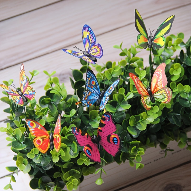 10pcs Vibrant 3D Colorful Butterfly Stakes - Whimsical Garden & Patio Decorations with Random Pattern - Add a Touch of Elegance to Your Outdoor Space