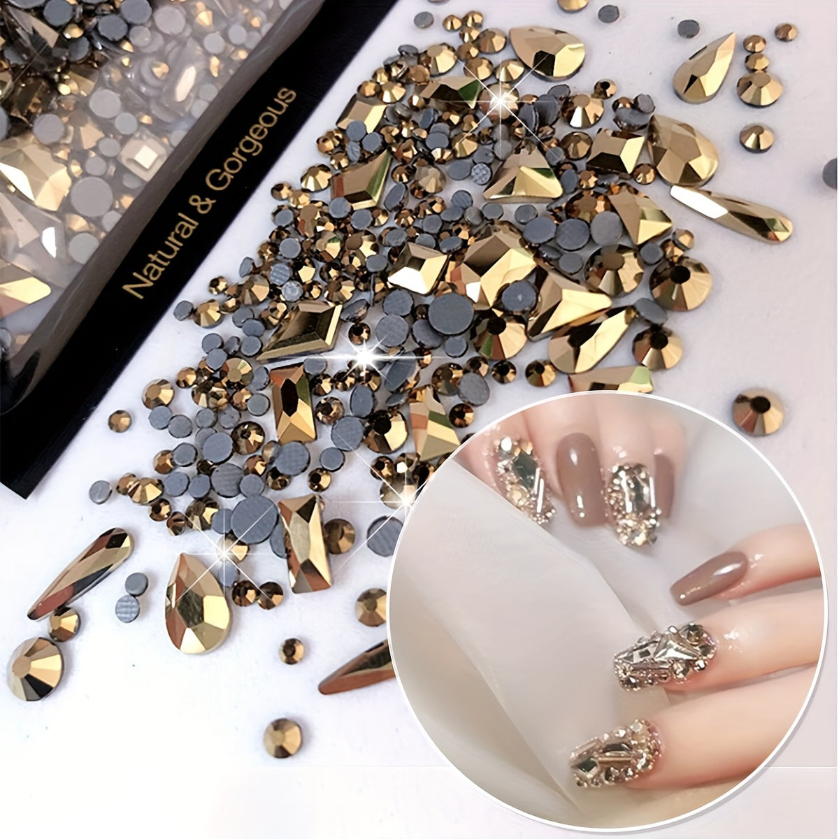 150pcs Flatback Round Rhinestone Plus 20pcs Flatback Odd Shaped Large Cubic Zirconia Black Blue Moon Nail Rhinestones