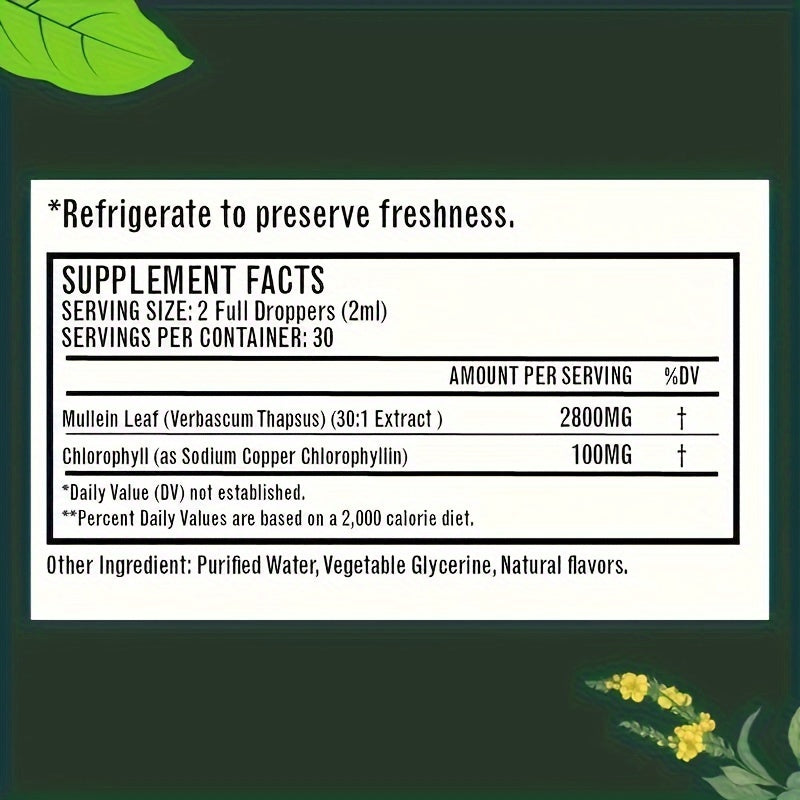 1-Month Supply Mullein Leaf Extract Drops - Powerful Herbal Supplement for Rapid Absorption, Natural Respiratory Support, and Soothing Comfort - Made with High-Quality, Pure Mullein Leaf for Optimal Health Benefits