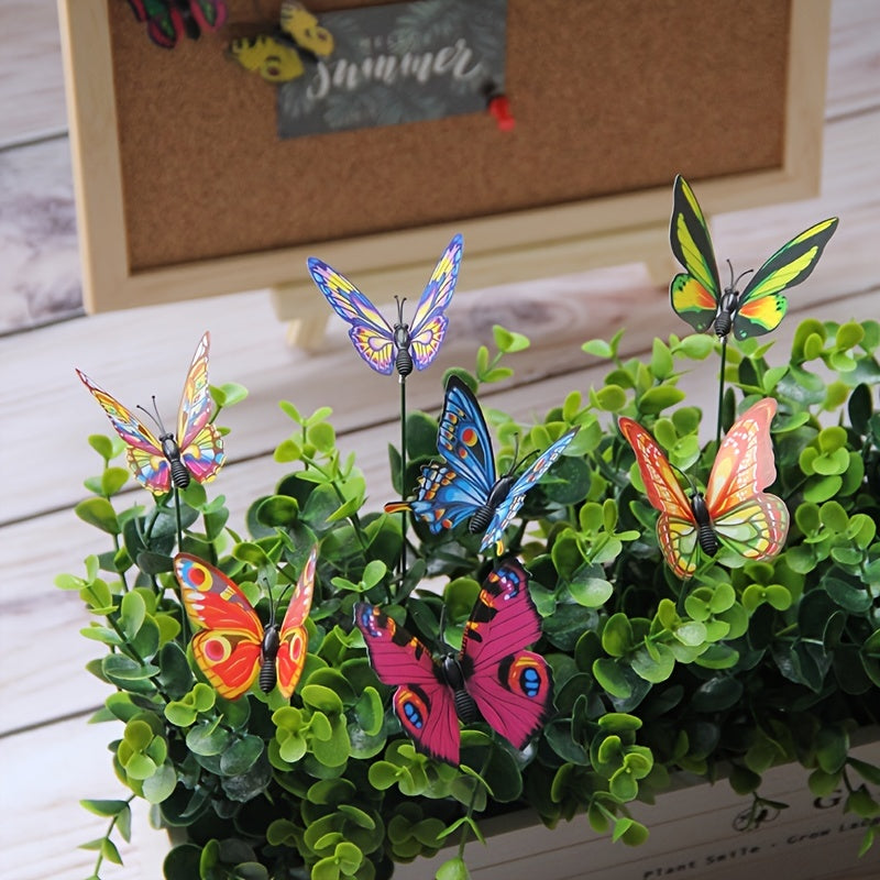 10pcs Vibrant 3D Colorful Butterfly Stakes - Whimsical Garden & Patio Decorations with Random Pattern - Add a Touch of Elegance to Your Outdoor Space