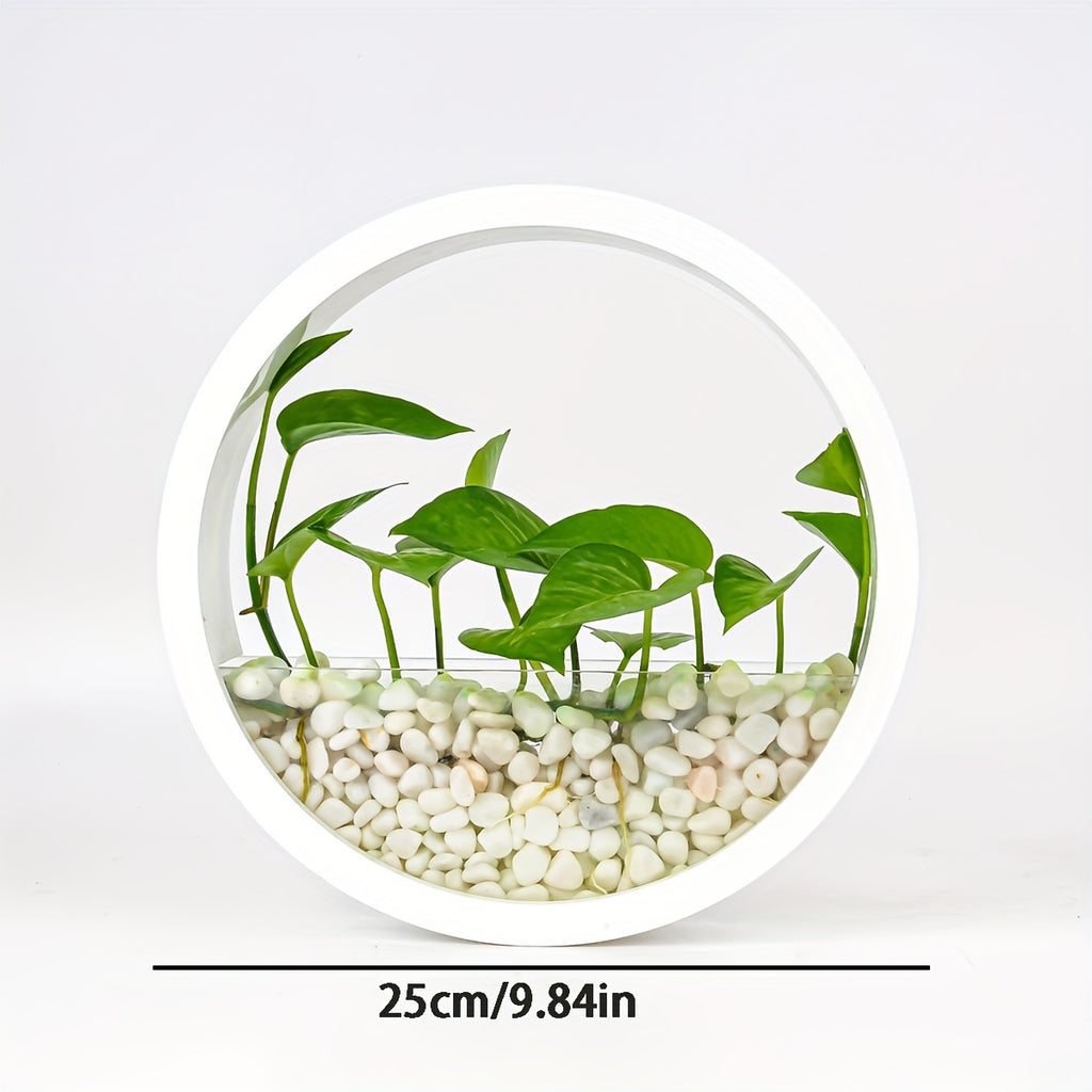 1pc Artistic Wall-Mounted Round Planter, Decorative Plastic Vase for Hydroponic Plants, Self-Watering Succulent Holder, No Battery Required, Modern Home Decor