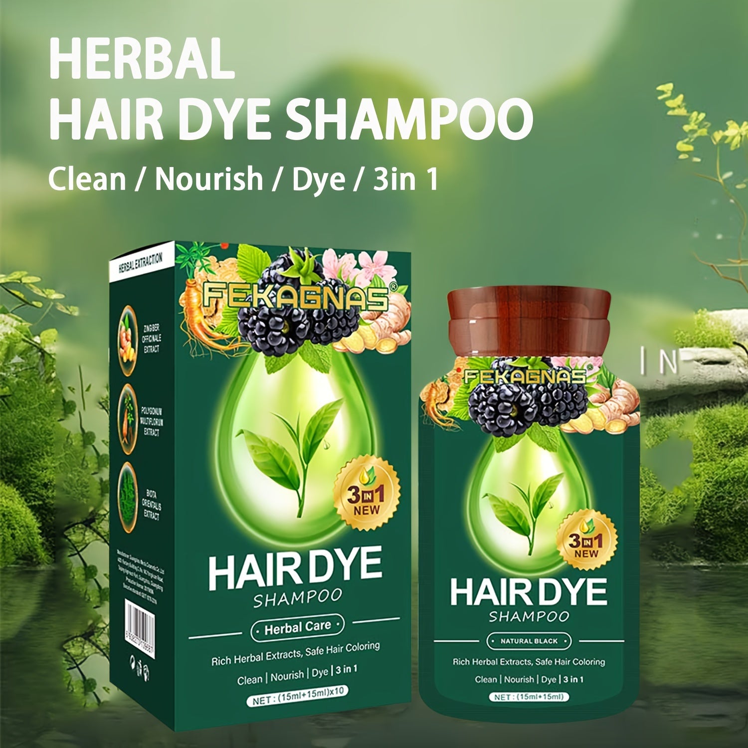 10-Pack Herbal Hair Dye Shampoo, 1.01oz Each - Quick & Natural Plant-Based Color For Men & Women, Easy-To-Use, Long-Lasting