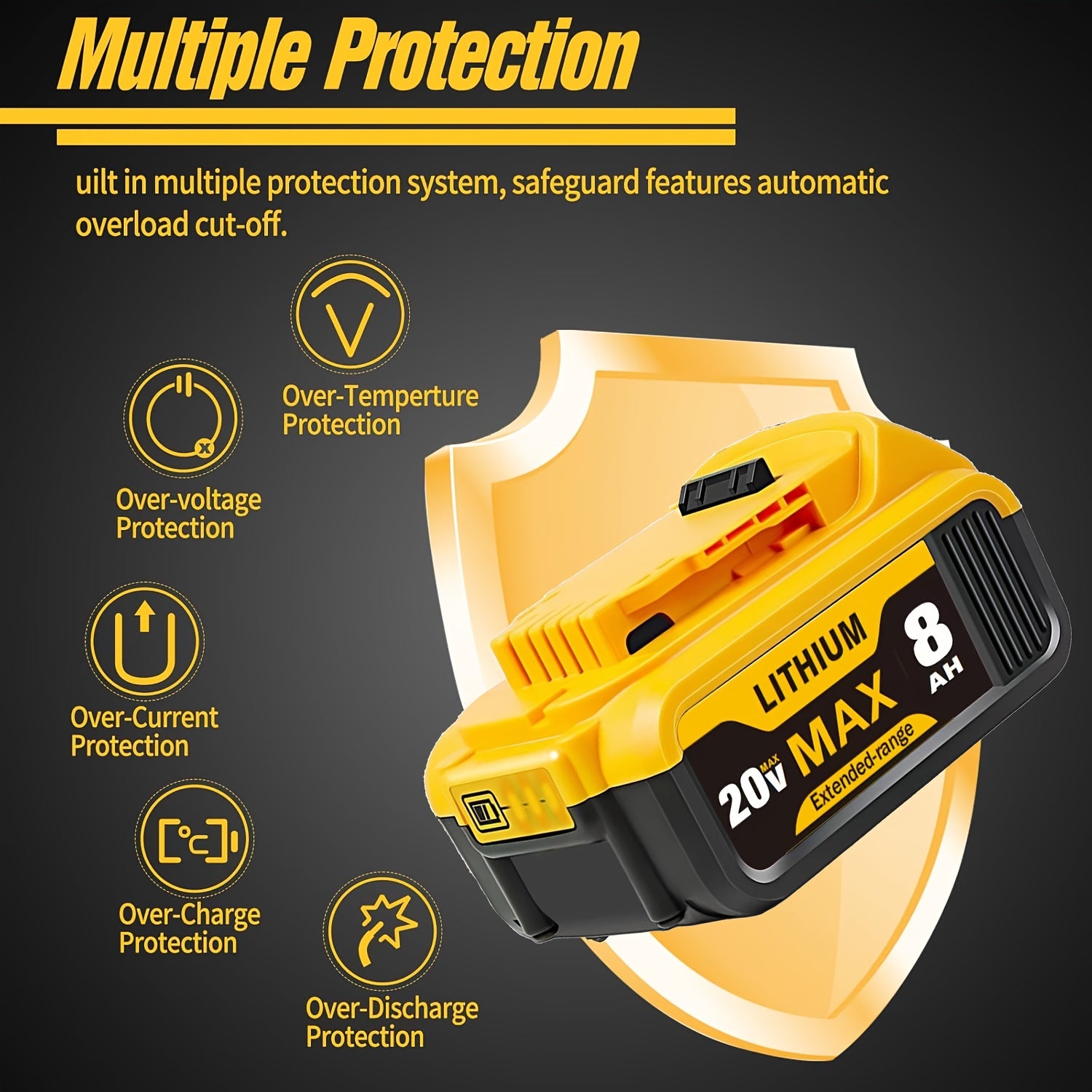 1/2/4PACK 8.0Ah 20V Replacement For Dewalt 20V Max Battery 8000mAh Compatible With Dewalt 20Volt XR Lithium-ion Batteries DCB205 DCB206 DCB207 DCB204 DCB201 DCB200 DCD/DCF/DCG Series Power Tool
