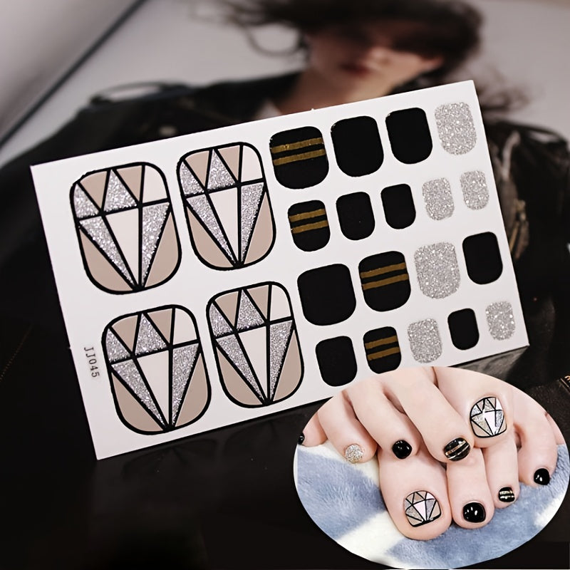 1 Pcs St.Patrick's Day Toe Nail Stickers, Nail Strips Decals With Glitter Design, Full Wraps Self Adhesive Toe Nail Tip, For Women Girls DIY Nail Art Decoration