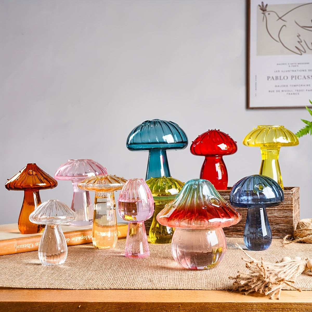 1pc Colorful Glass Mushroom Vase for Indoor Hydroponic Flower Arrangement and Home Decor