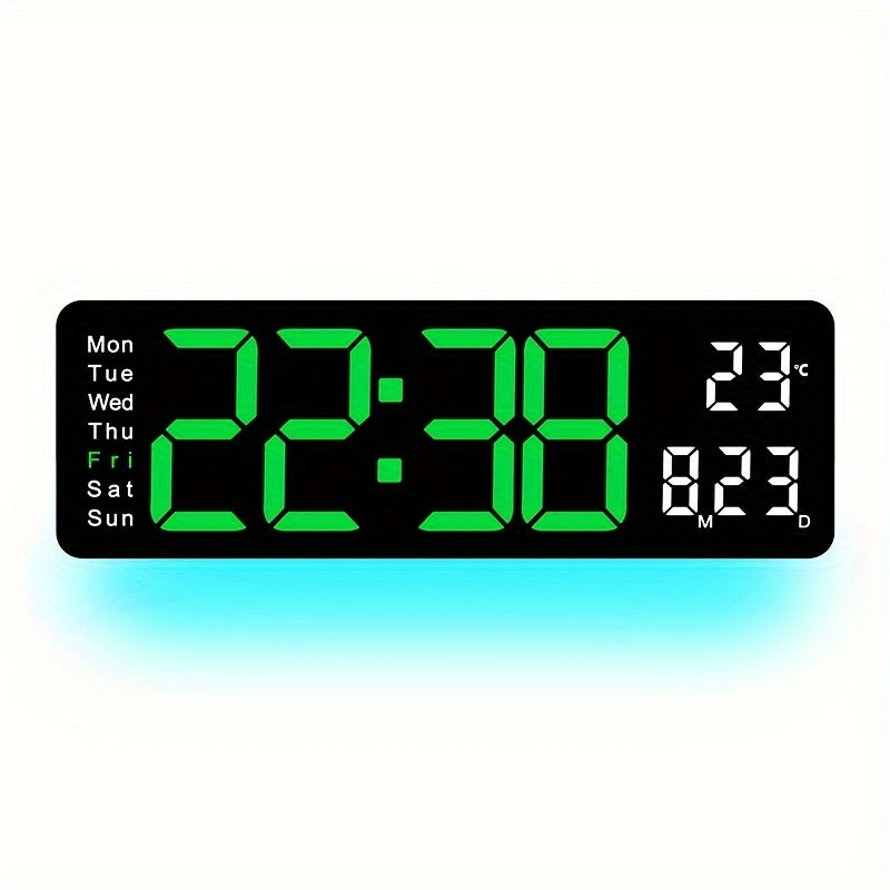 1pc 16-Inch Remote Control Digital Wall Clock, Temperature Date Display With Mood Light, Dual Alarm, Countdown, 10-Level Brightness Adjustment, 12/24H Format, Plastic Material, USB Powered (2 * AAA Battery For Memory Function